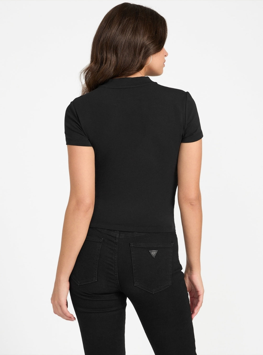 GUESS Womens Black Logo Mock Neck T-Shirt W4BI26J1314 Back View