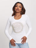GUESS White Long Sleeve Camelia T-Shirt front view