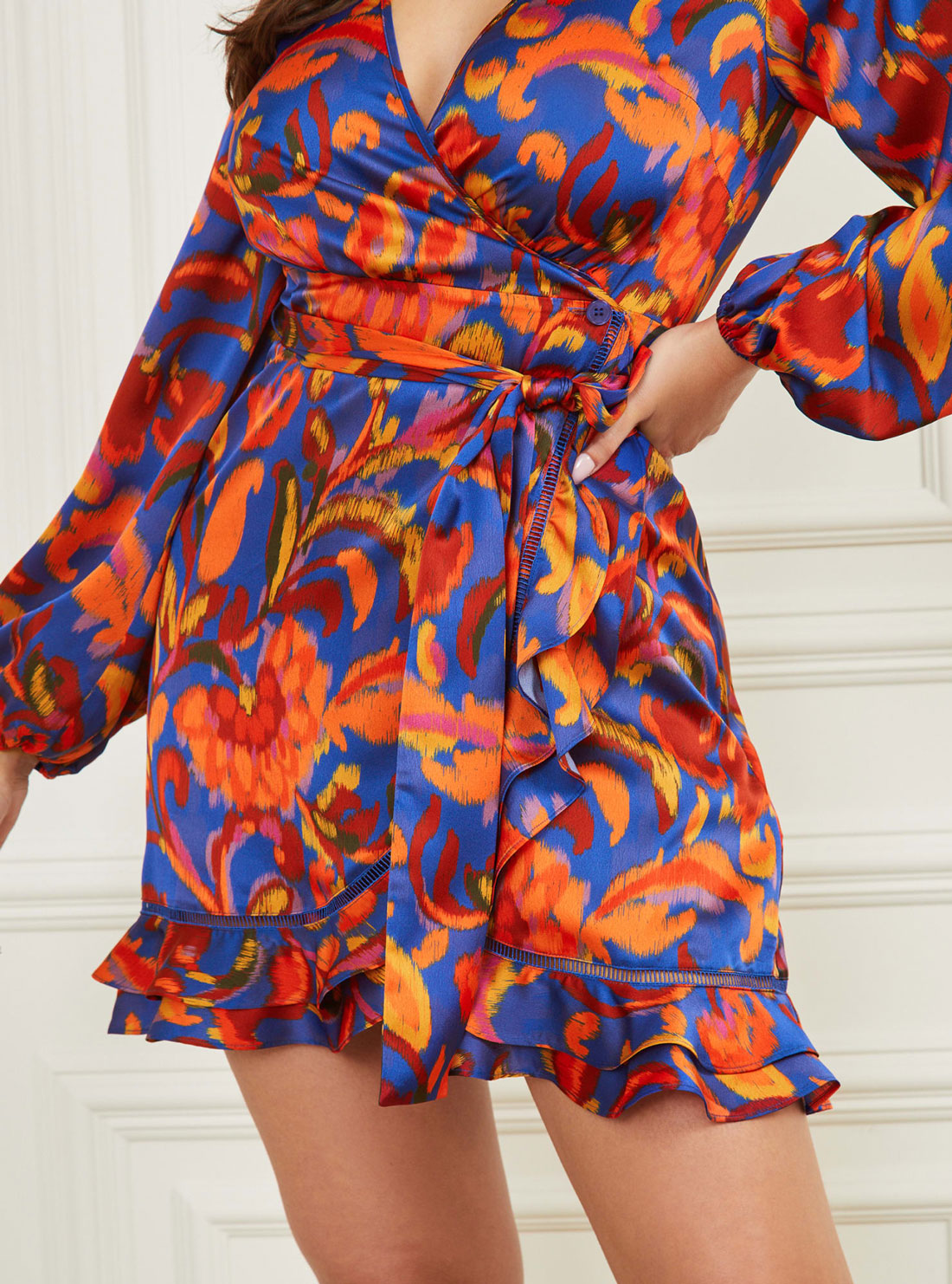 Marciano Betty Blue Wrap Dress | GUESS Women's Apparel | detail bottom view