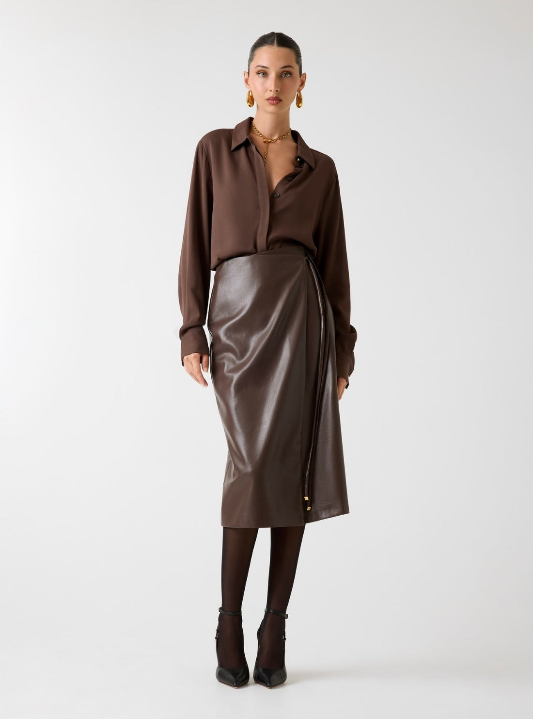 GUESS Marciano Brown Gladys Wrap Skirt 5BGD077389A Full View