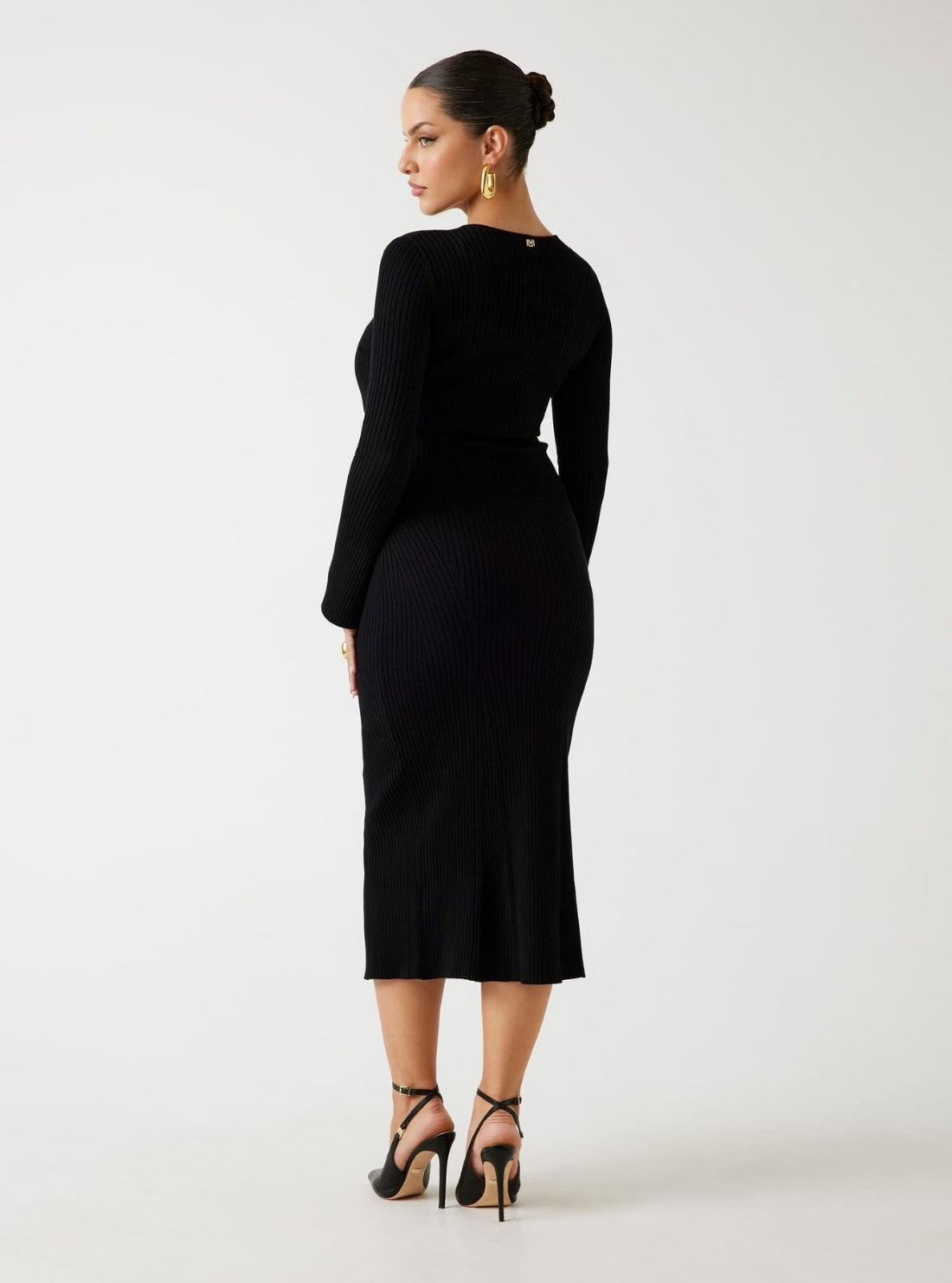 GUESS Marciano Black Agathe Ribbed Midi Dress 5BGK555891Z Back View