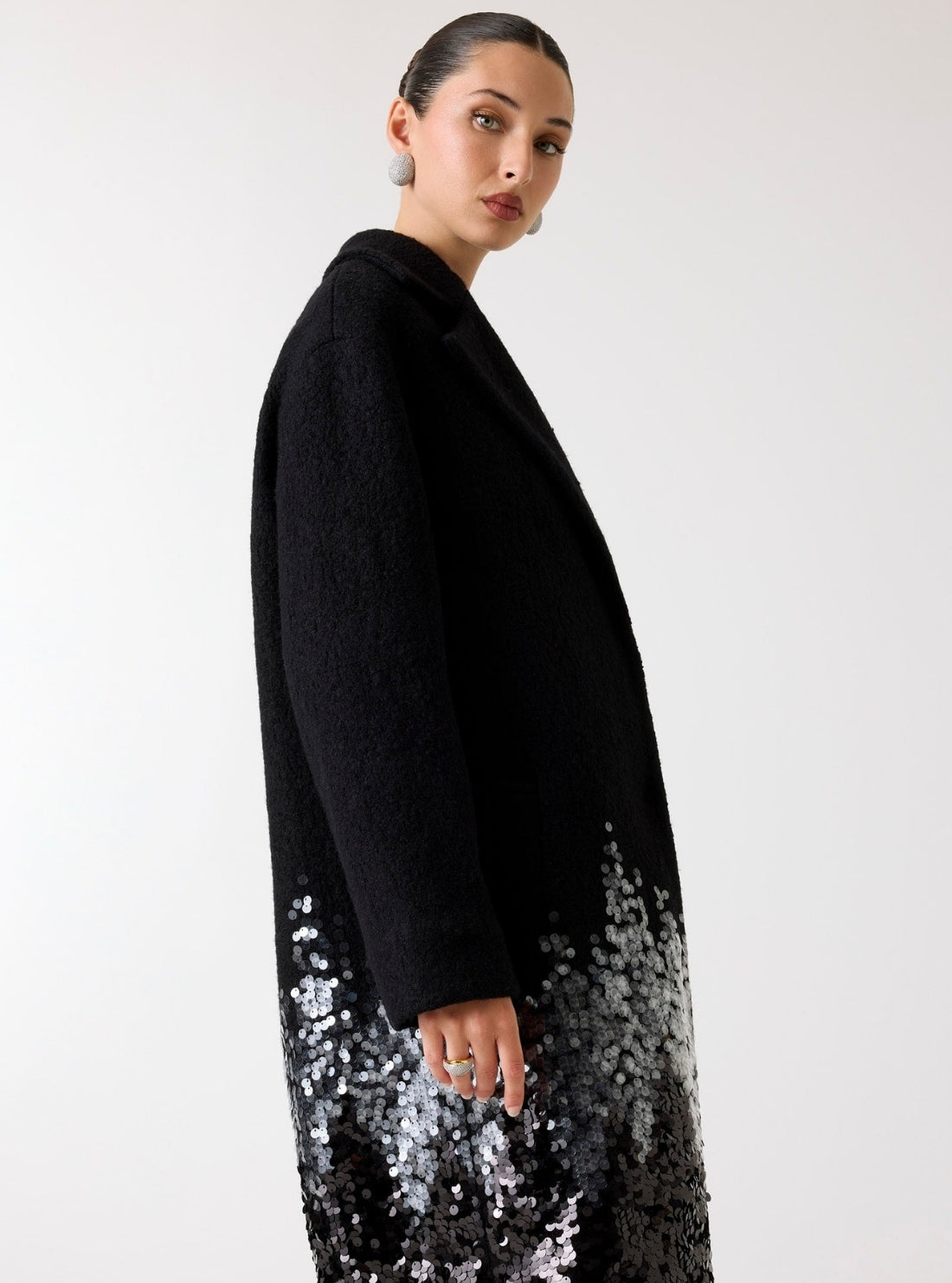 GUESS Marciano Black Vicky Knitted Long Coat 5BGL436343A Side View