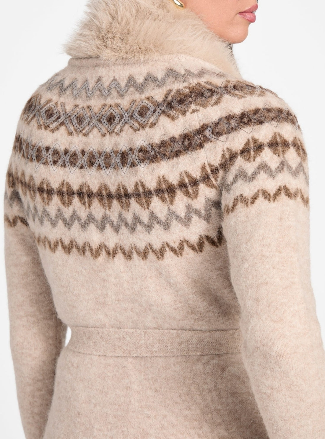 GUESS Marciano Beige Akilah Long Fur Cardigan 5BGR145786Z Back View