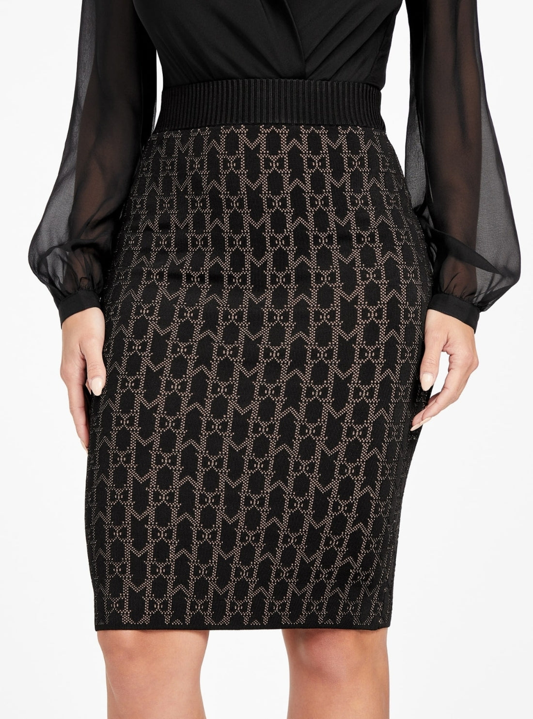 GUESS Marciano Black Billie Monogram Sweater Skirt 5YGD165877Z Detail View