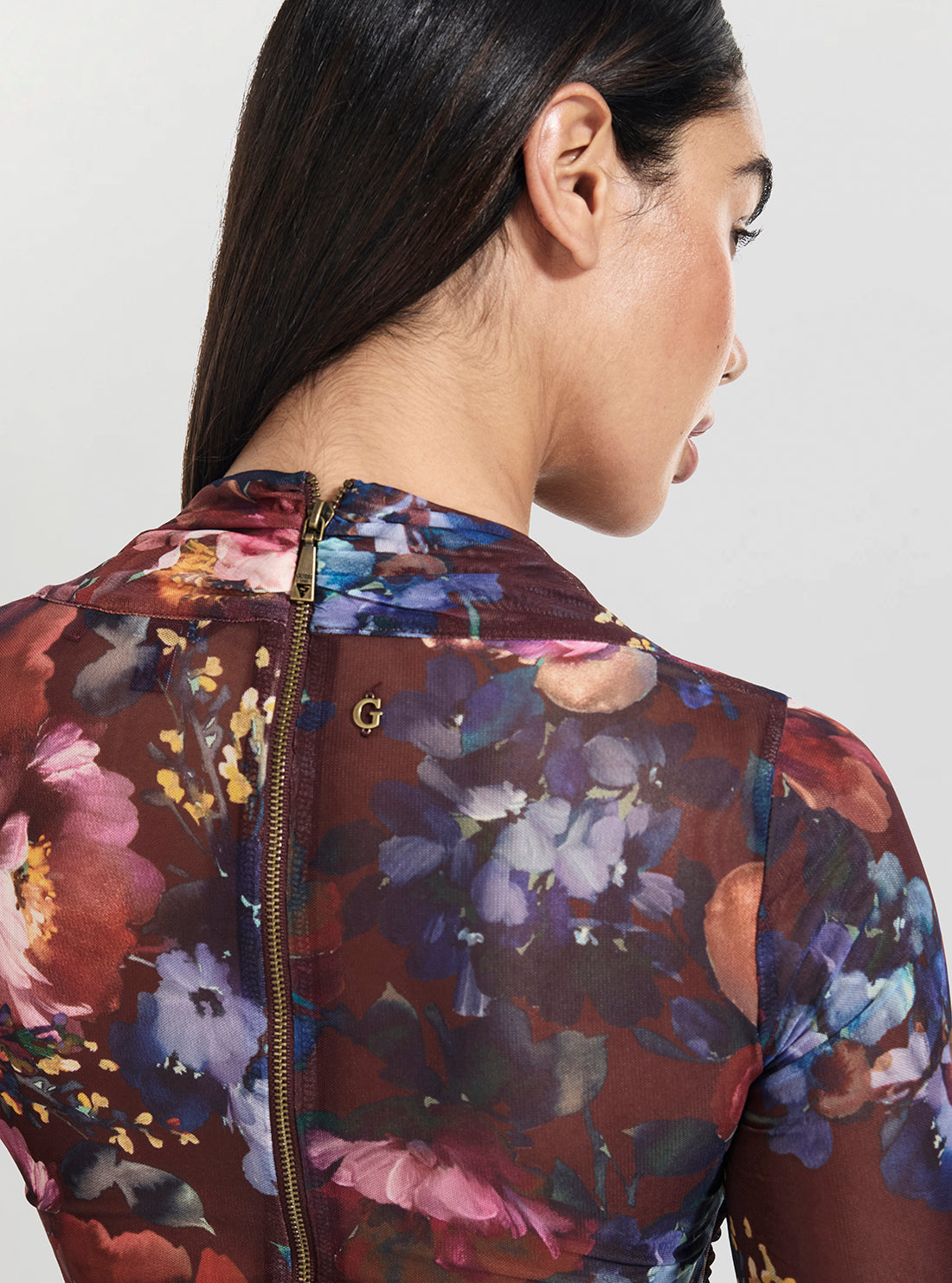 GUESS Womens Bloom Print Bernadette Mini Dress W5BK65KCZC2  Back Detail View