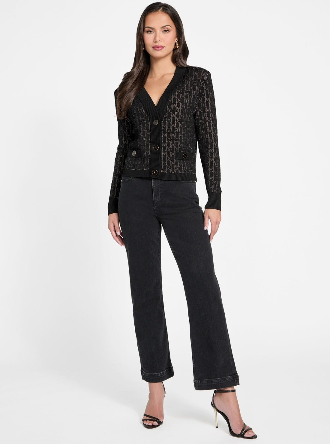 GUESS Marciano Black Billie Monogram Cardigan 5YGR065877Z Full View