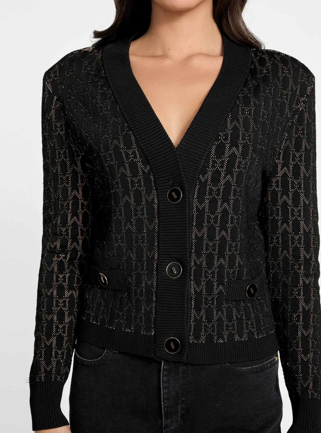GUESS Marciano Black Billie Monogram Cardigan 5YGR065877Z Detail View