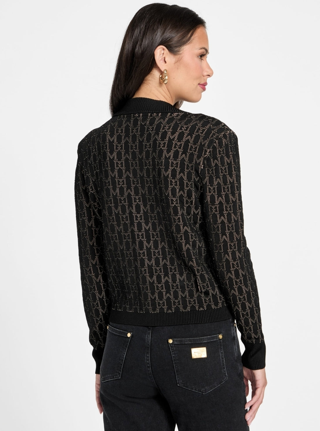 GUESS Marciano Black Billie Monogram Cardigan 5YGR065877Z Back View