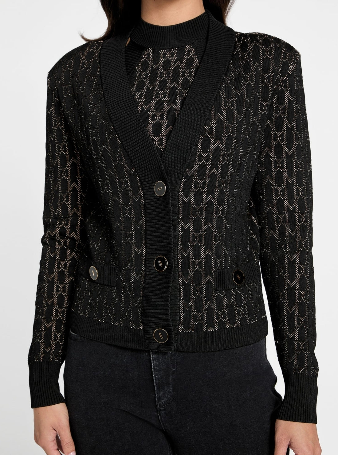 GUESS Marciano Black Billie Monogram Cardigan 5YGR065877Z Detail View