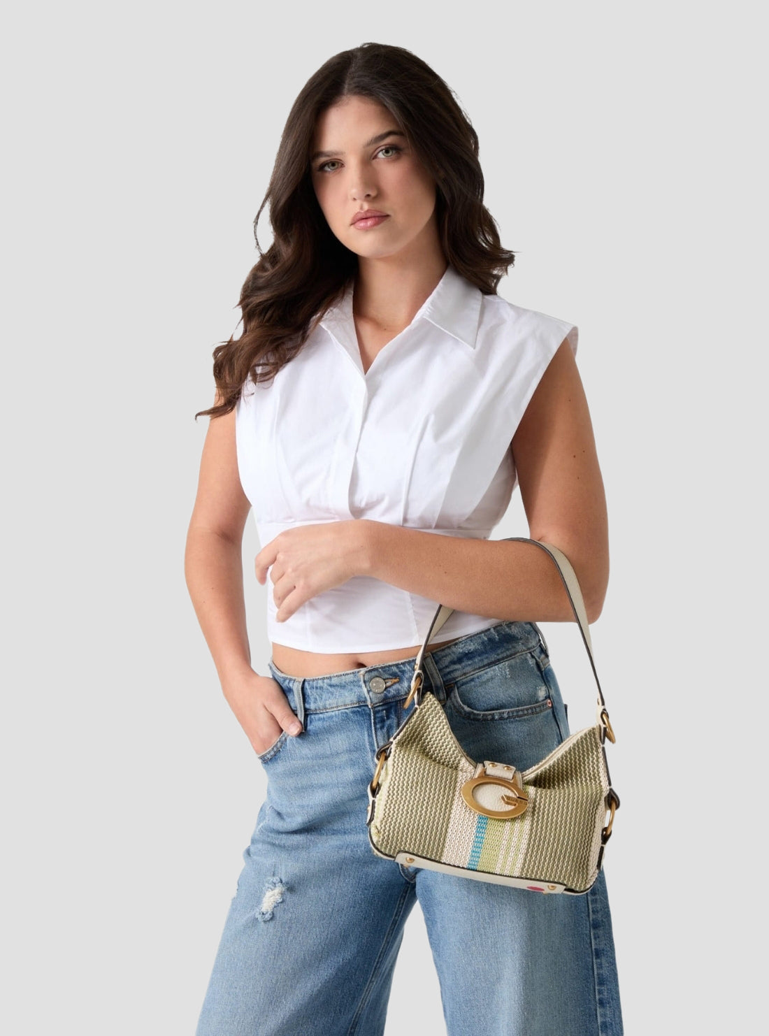 GUESS Womens Olive Multi Camden Mini Shoulder Bag AB930872 Model View