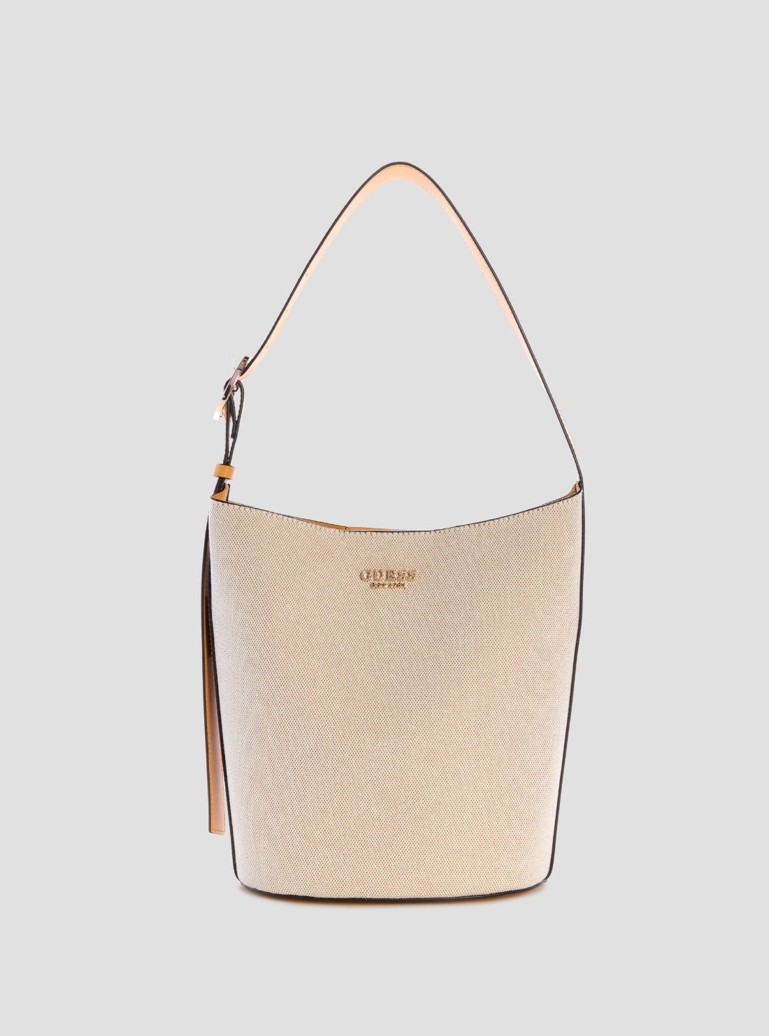 GUESS Women's Beige Orange Nicolette Large Bucket Shoulder Bag Front View_2