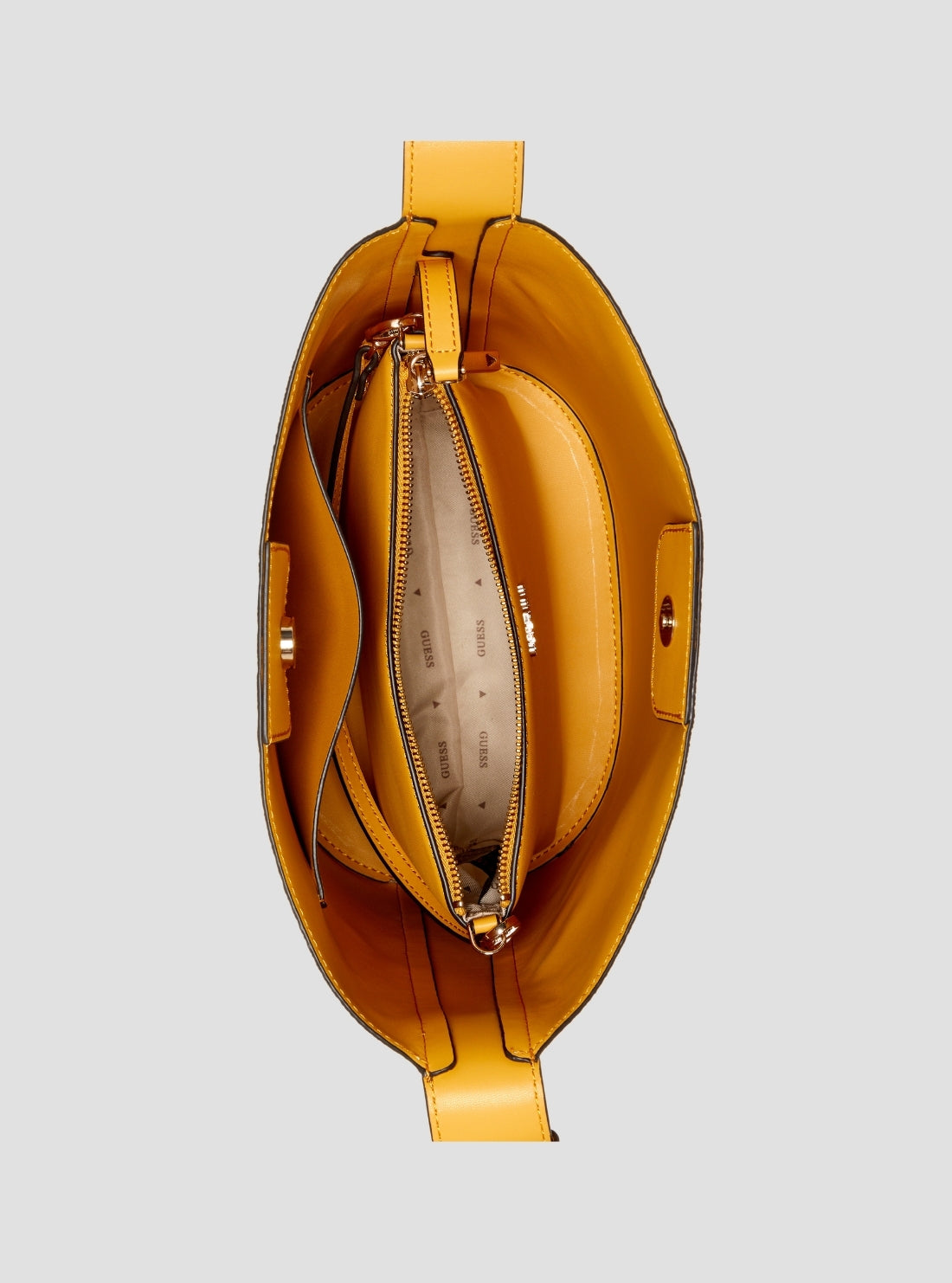 GUESS Women's Beige Orange Nicolette Large Bucket Shoulder Bag Inside View