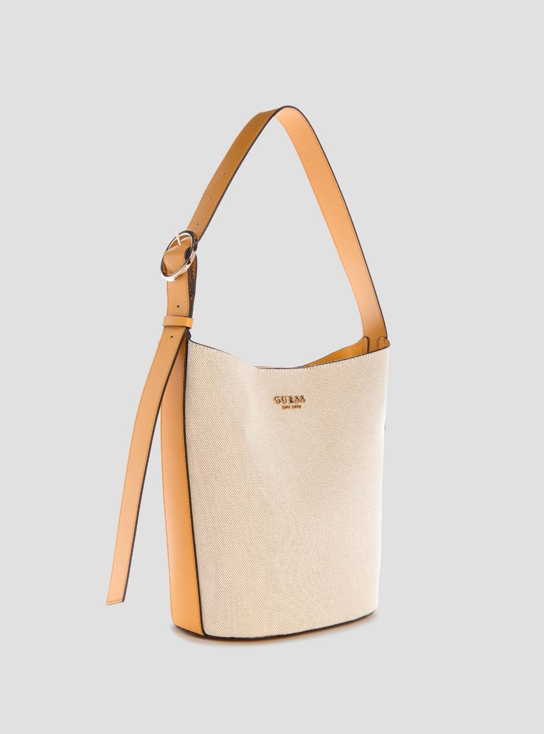 GUESS Women's Beige Orange Nicolette Large Bucket Shoulder Bag Front Side View