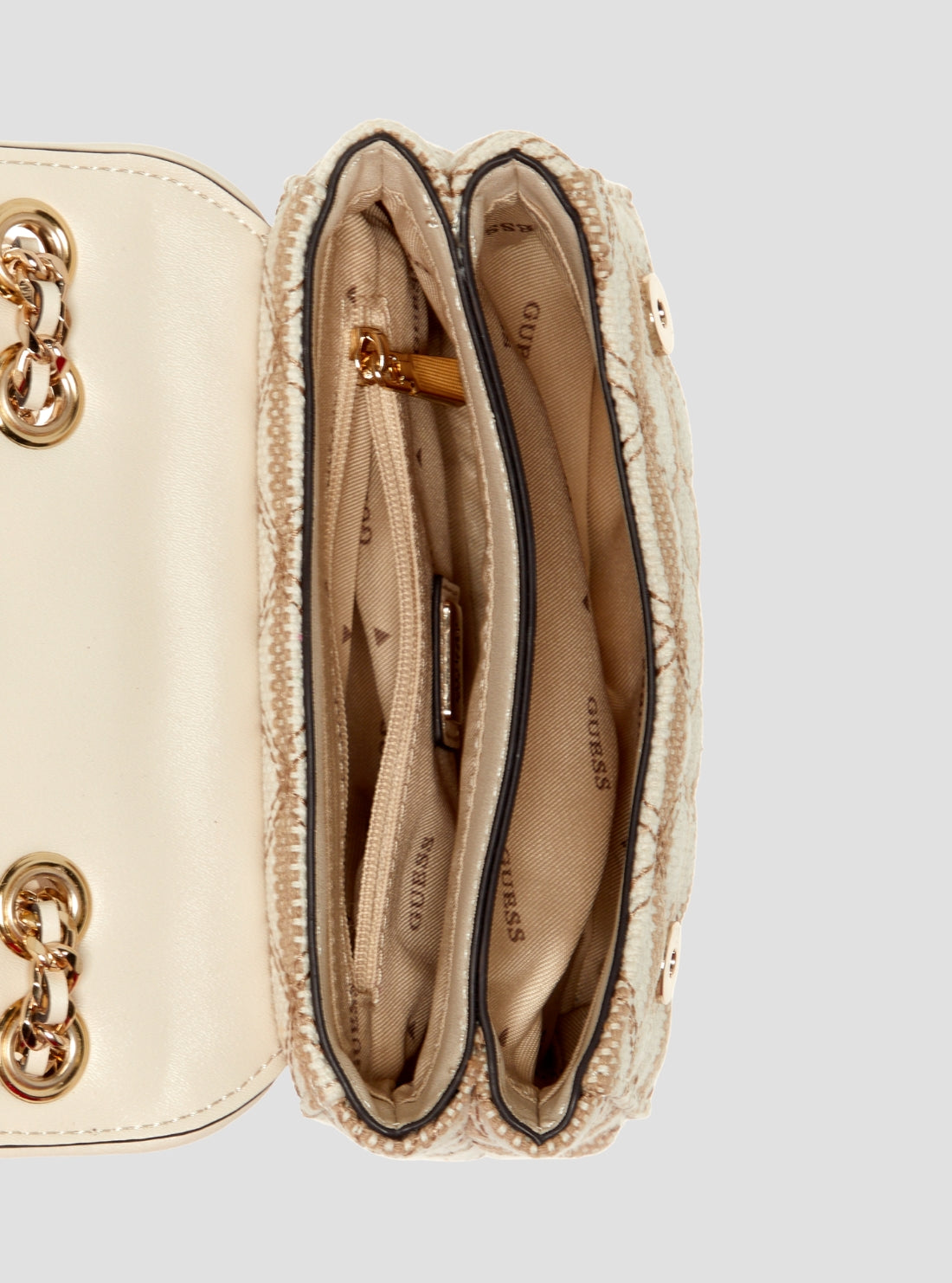 GUESS Womens Taupe Giully II Mini Convertible Flap Bag AG967374 Inside View