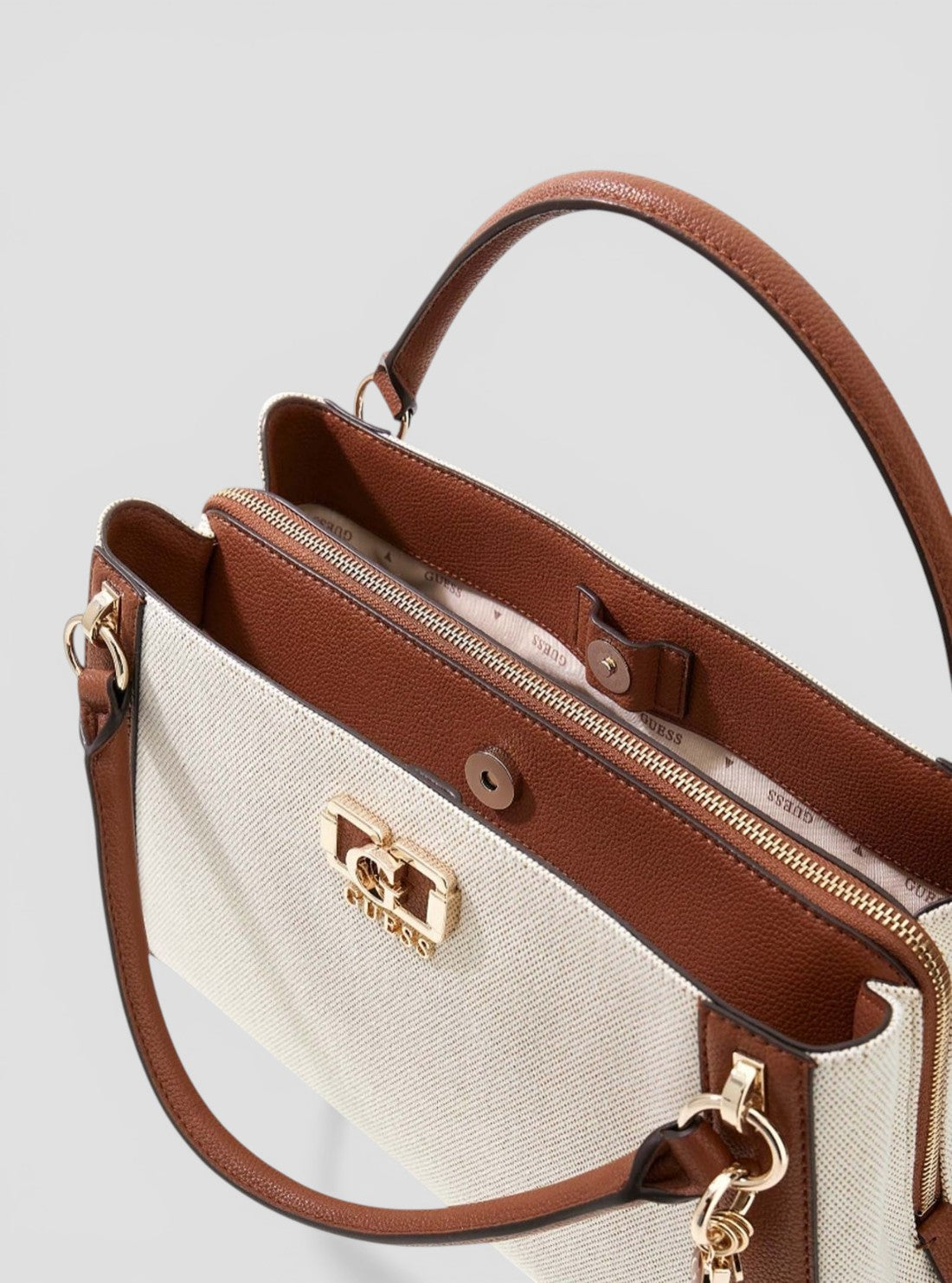 GUESS Womens Beige Brown Karnilla Girlfriend Satchel Bag AG971907 Detail View