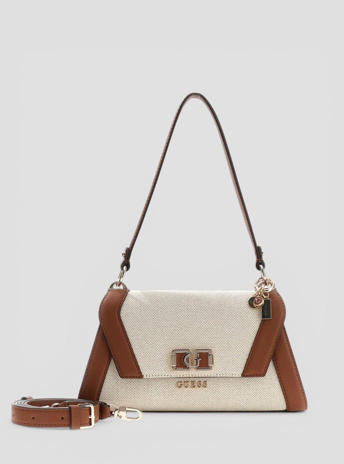 GUESS Womens Beige Brown Karnilla Flap Shoulder Bag AG971919 Front View_2