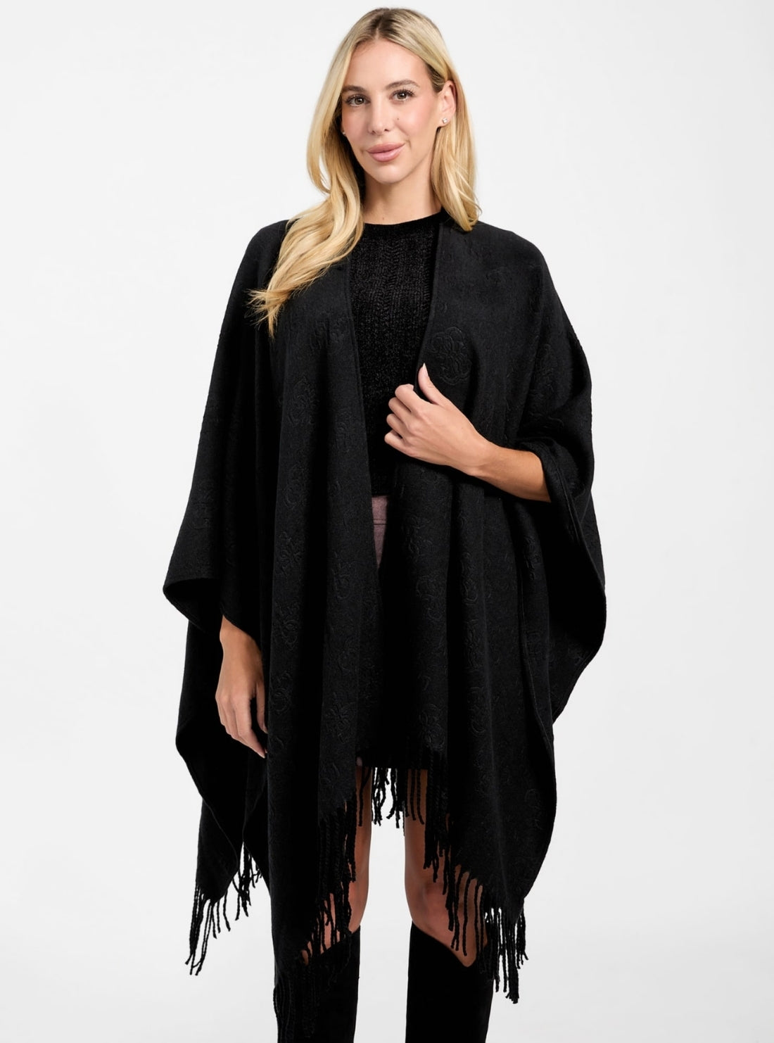 GUESS Accessories Black Signature Shawl AW5421POL03 Front View_2