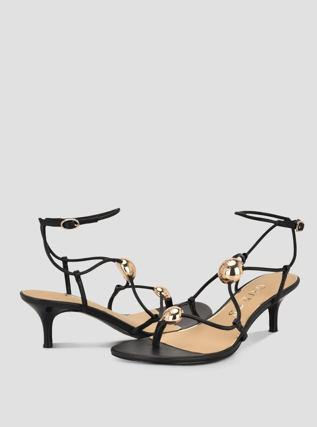GUESS Womens Black Aysee Heeled Sandals AYSEE Front Side View