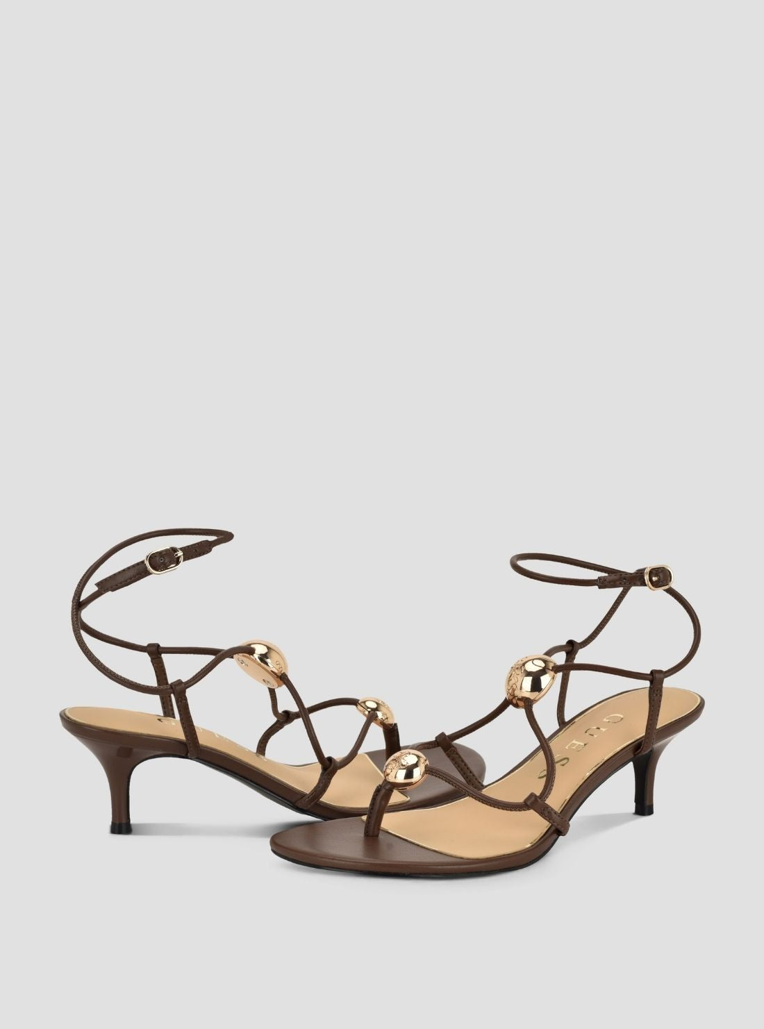 GUESS Womens Dark Brown Aysee Heeled Sandals AYSEE Front Side View