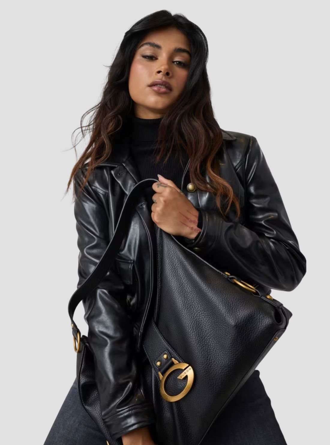 GUESS Womens Black Camden Large Shoulder Bag BB930802 Model View