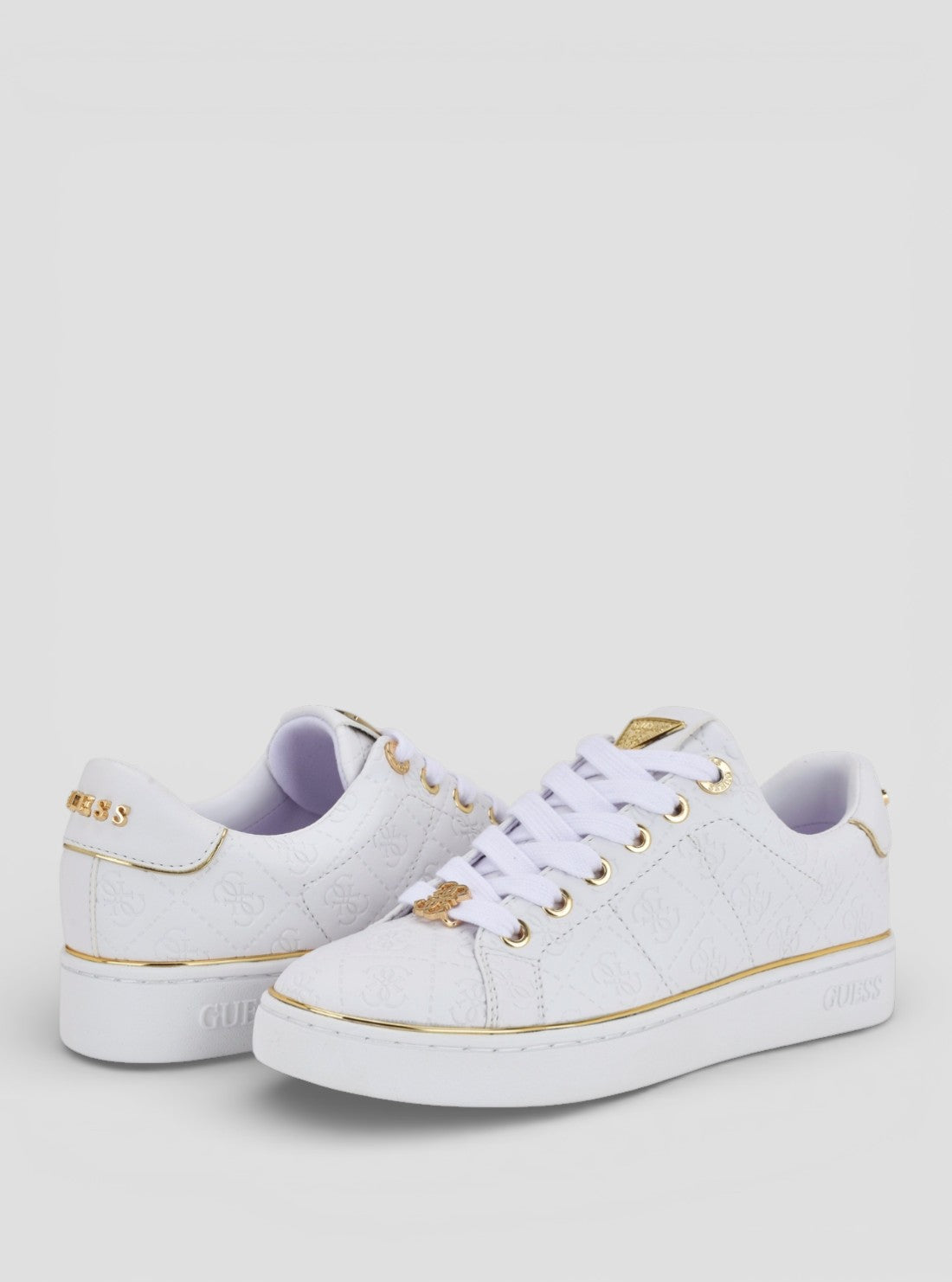 GUESS Footwear White Beary Sneakers BEARY Front Back View