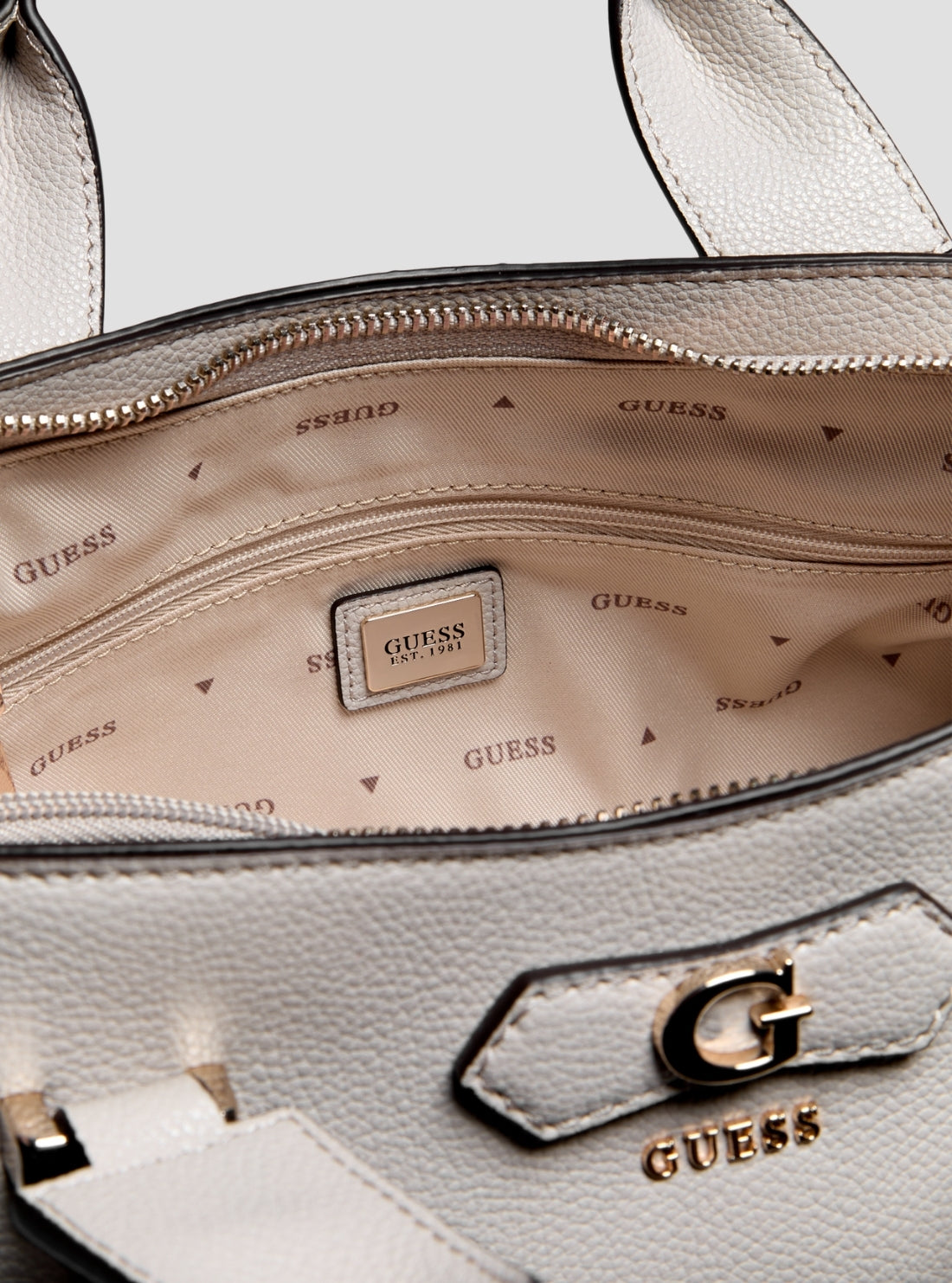GUESS Womens Bone Suzy Mini Compartment Satchel Bag BG232276 Detail View