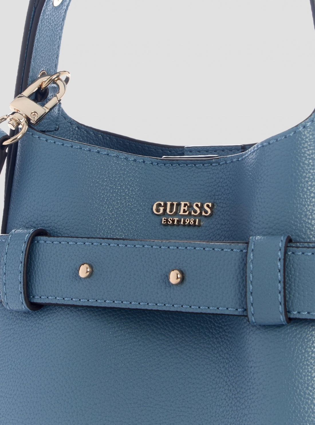 GUESS Womens Steel Blue Angie Small Bucket Bag BG261603 Detail View