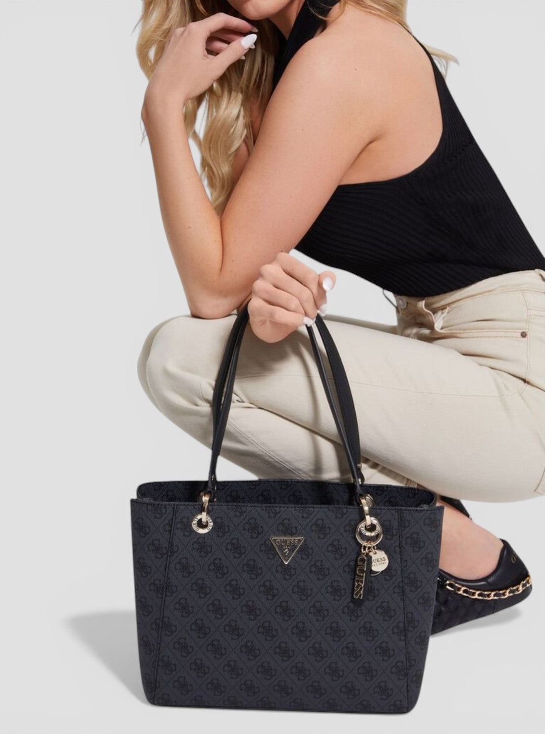 GUESS Womens Black Logo Noelle Small Tote Bag BG787924 Detail View