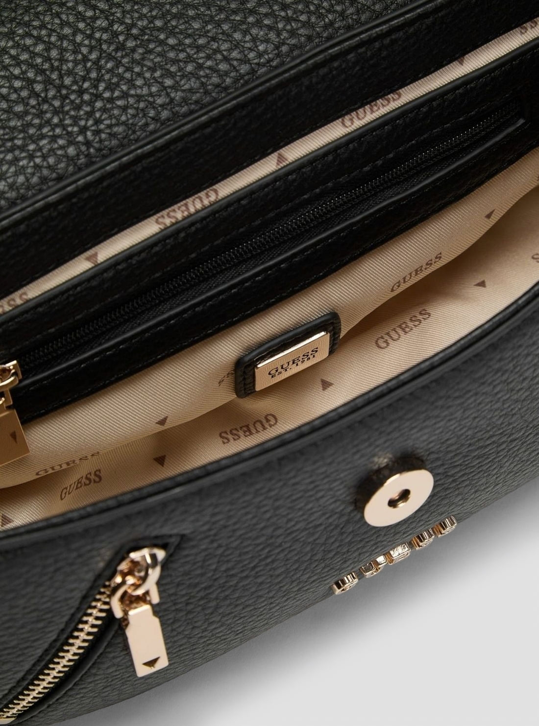 GUESS Womens Black Jessa Flap Crossbody Bag BG836220 Detail View
