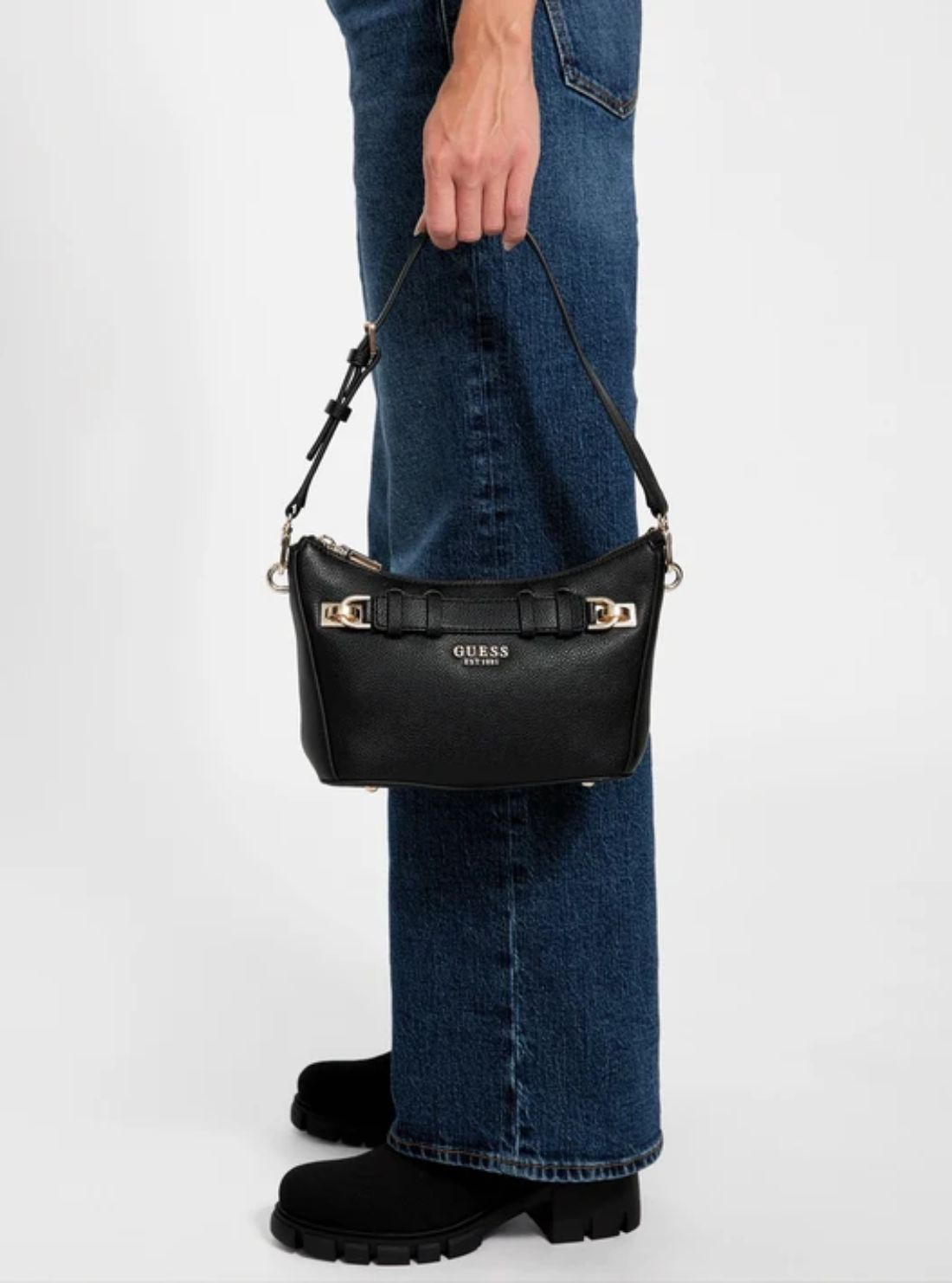 GUESS Womens Black Gregoria Top Zip Shoulder Bag BG854617 Model View