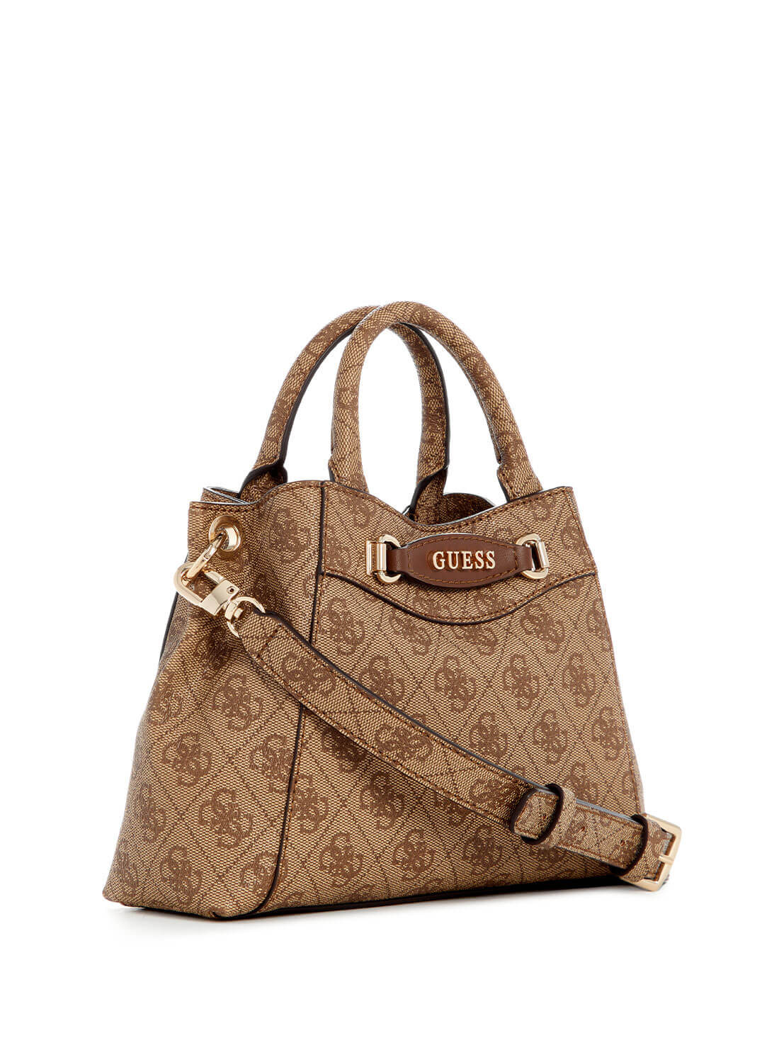 GUESS Beige Brown Emera Mini Satchel Bag side view