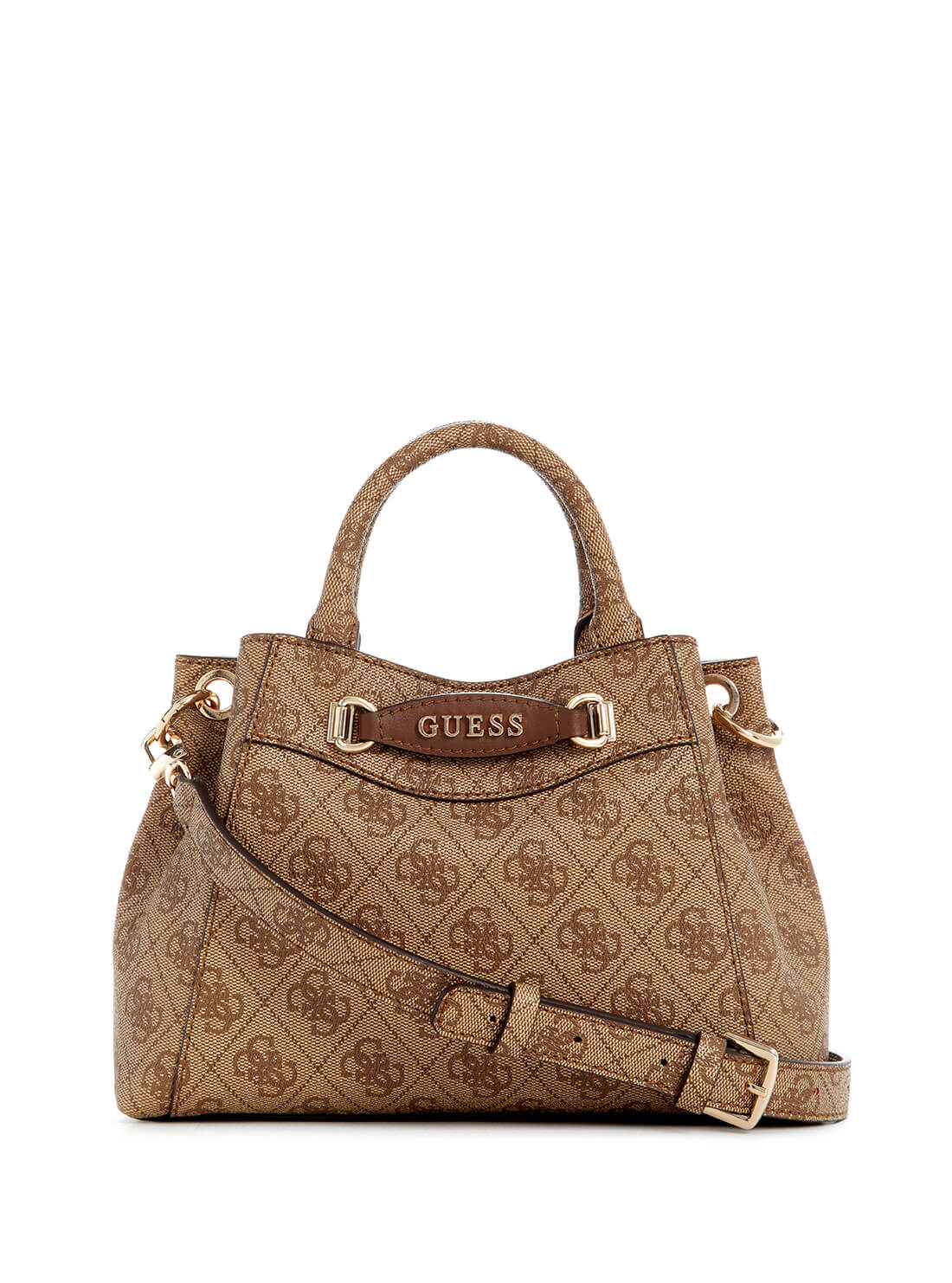 GUESS Beige Brown Emera Mini Satchel Bag front view