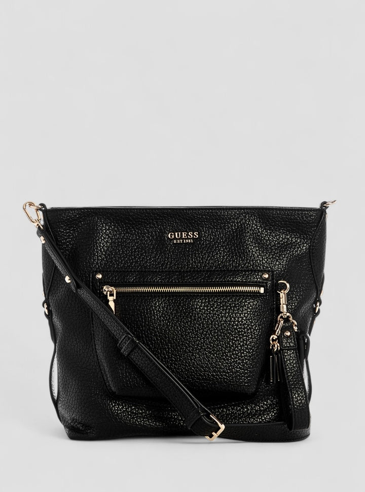 GUESS Womens Black Marsha Crossbody Bucket Bag BG950104 Front View