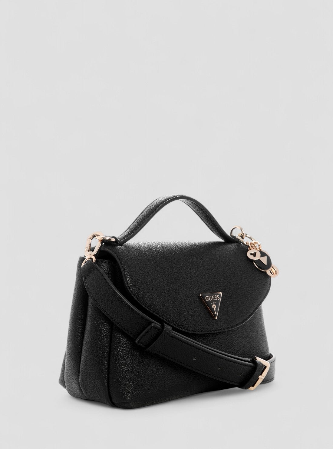 GUESS Womens Black Evie Top Handle Flap Bag BG966420 Front Side View