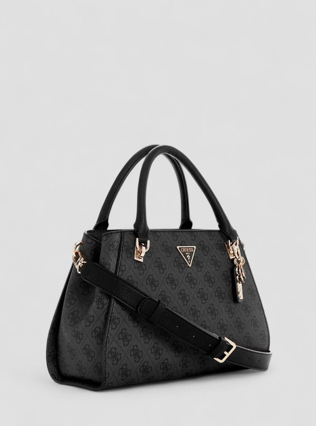 GUESS Womens Black Logo Noelle Luxury Satchel Bag BG967207 Front Side View