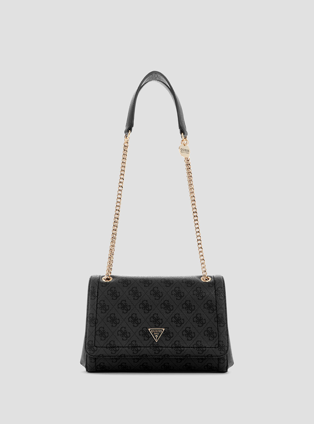 GUESS Womens Black Logo Noelle Convertible Crossbody Flap Bag BG967221 Front View