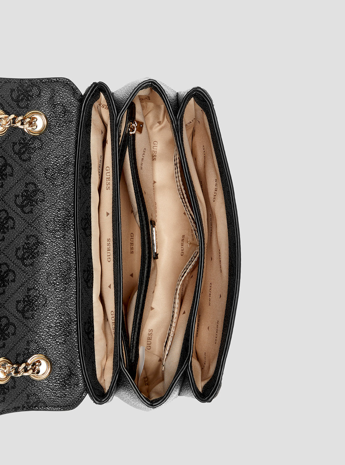 GUESS Womens Black Logo Noelle Convertible Crossbody Flap Bag BG967221 Inside View