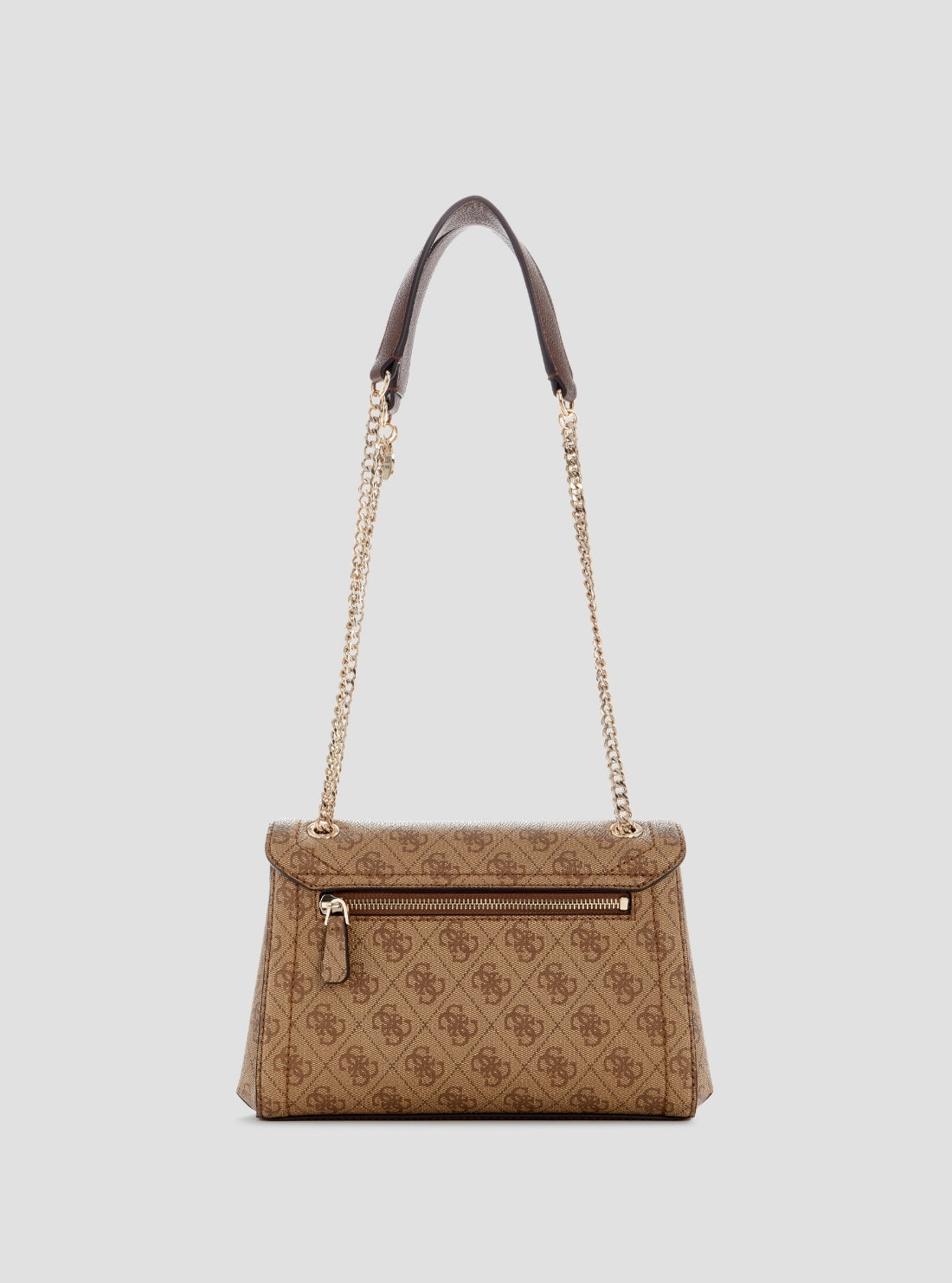 GUESS Womens Brown Logo Noelle Convertible Crossbody Flap Bag Back View
