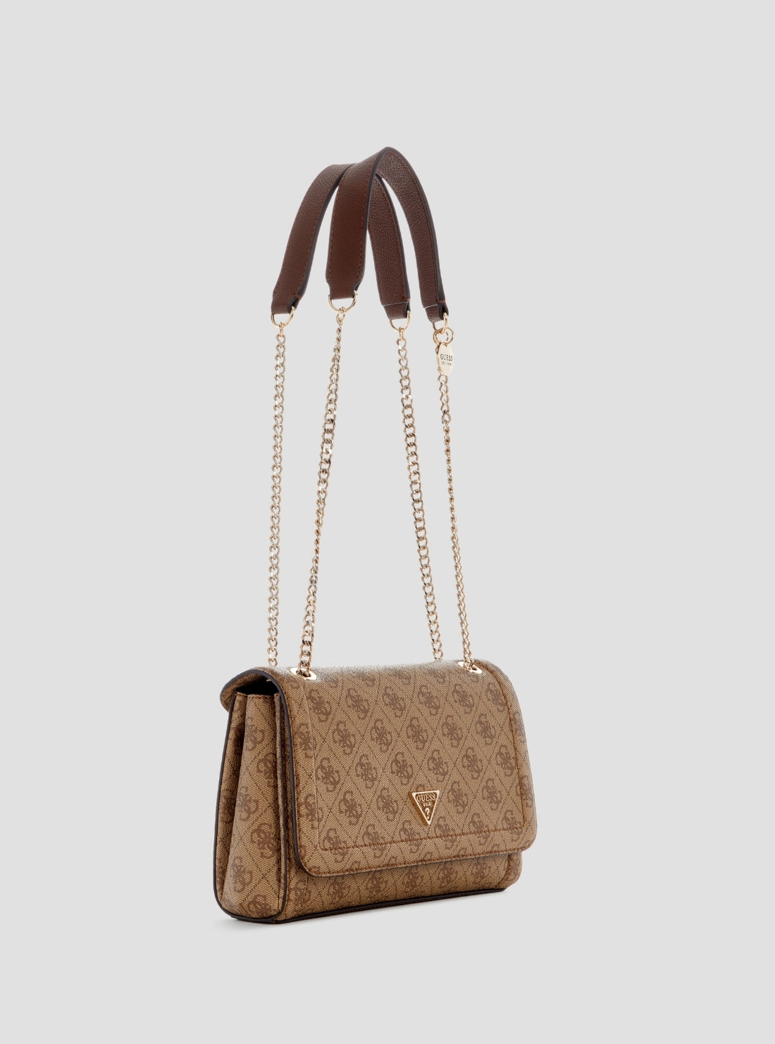 GUESS Womens Brown Logo Noelle Convertible Crossbody Flap Bag Front Side View