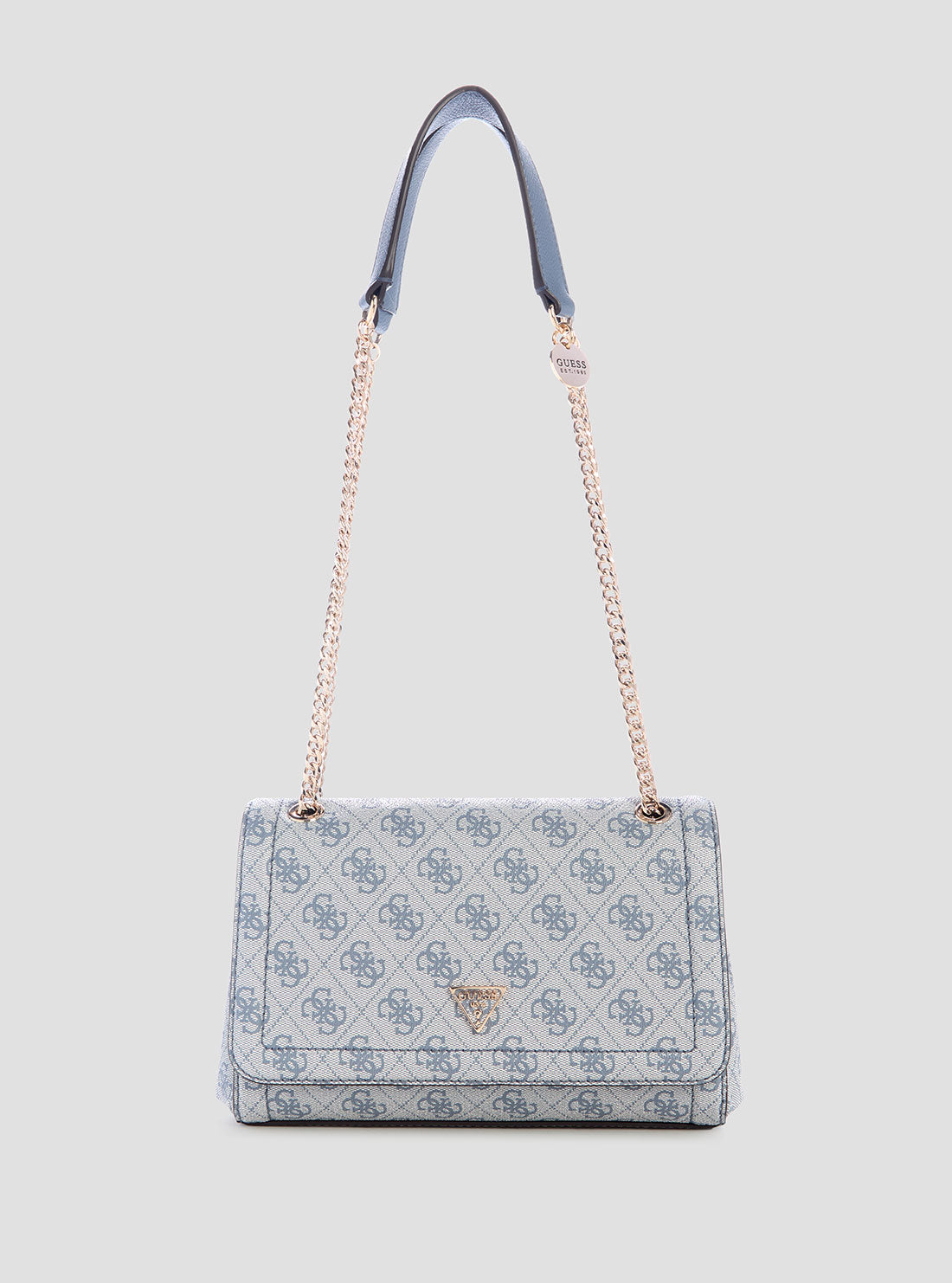 GUESS Womens Blue Logo Noelle Crossbody Flap Bag BG967221 Front View