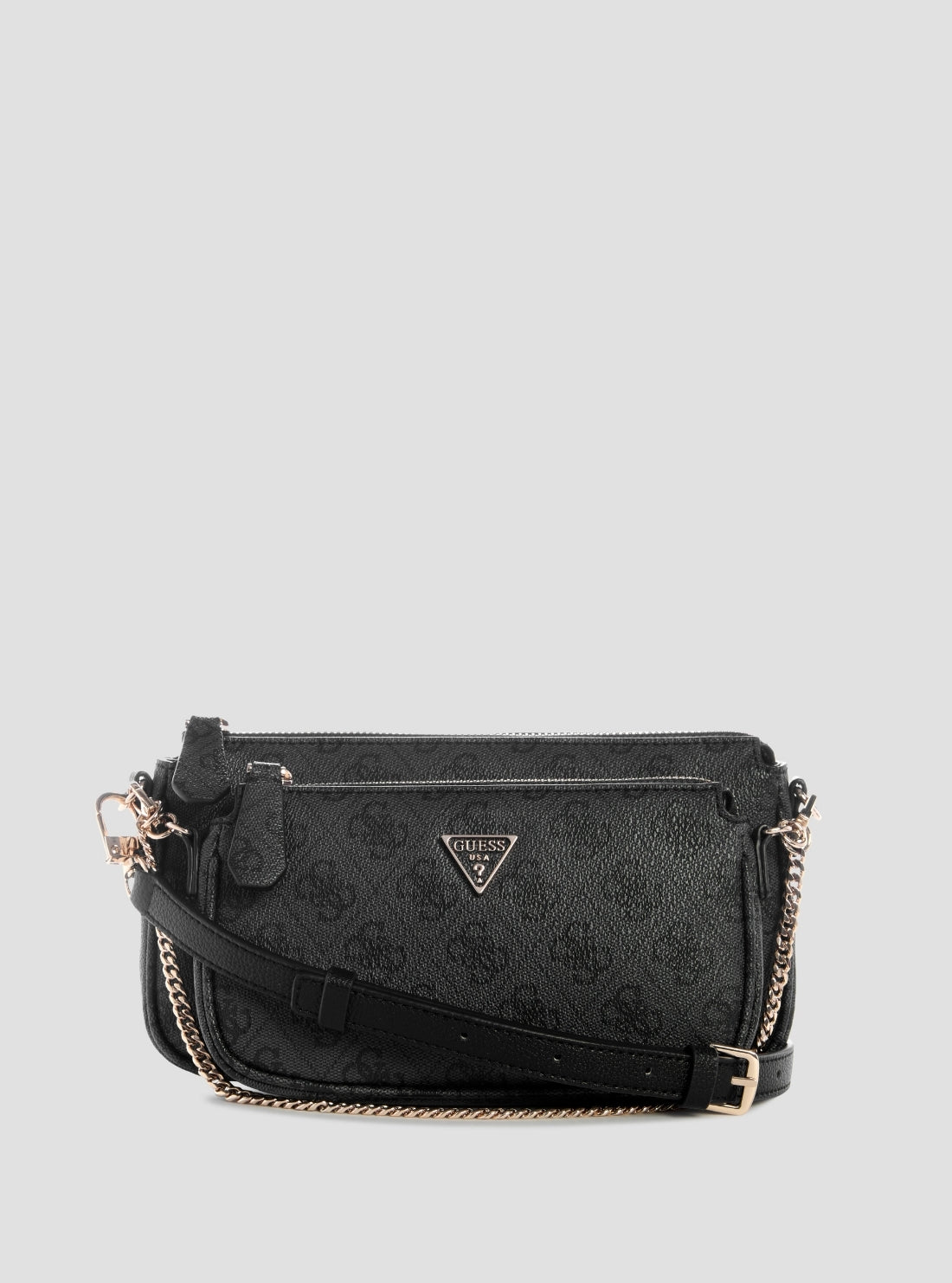 GUESS Womens Black Logo Noelle Double Pouch Crossbody Bag Front View