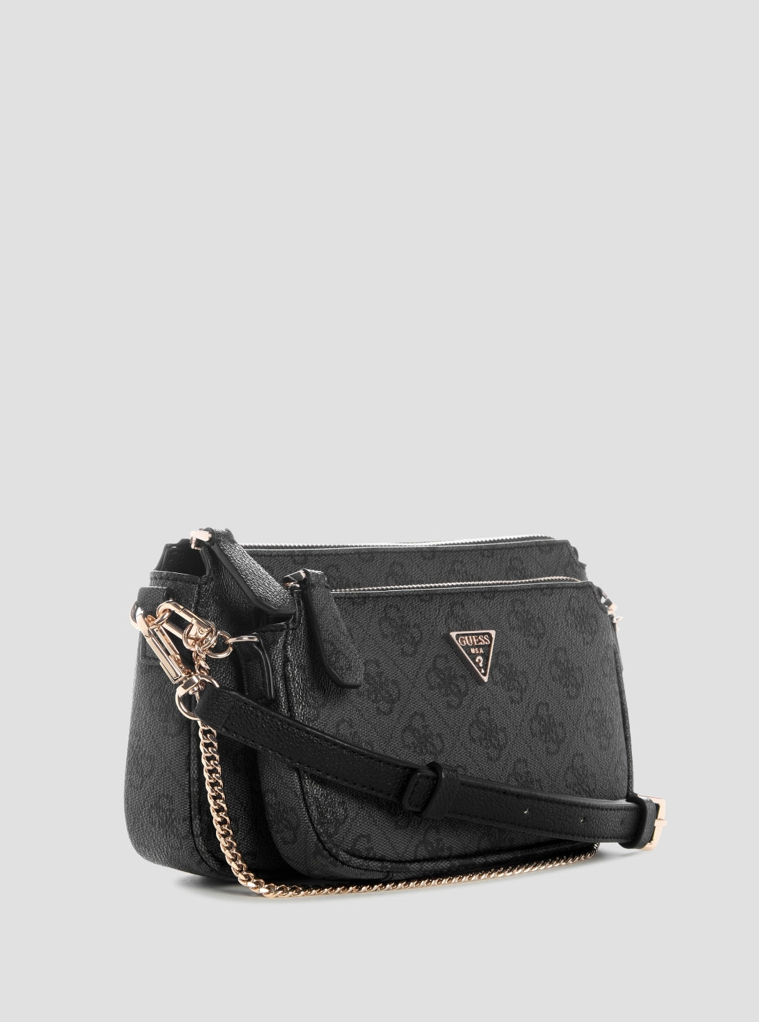 GUESS Womens Black Logo Noelle Double Pouch Crossbody Bag Front Side View