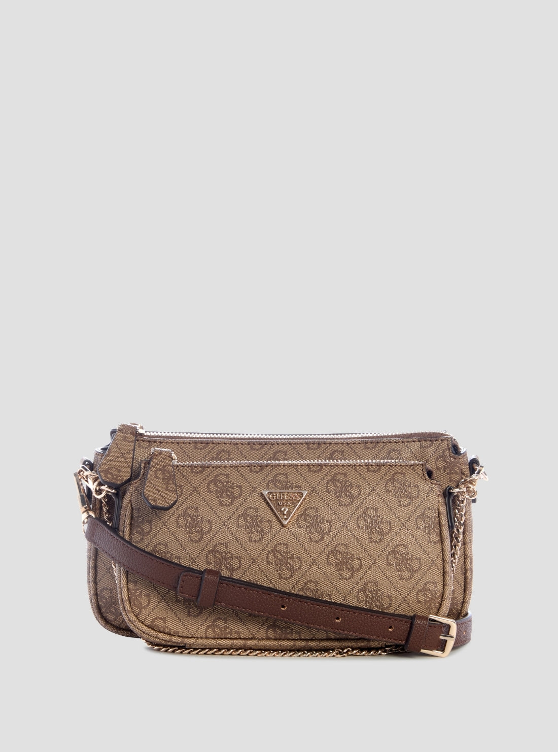 GUESS Womens Brown Logo Noelle Double Pouch Crossbody Bag BG967271 Front View