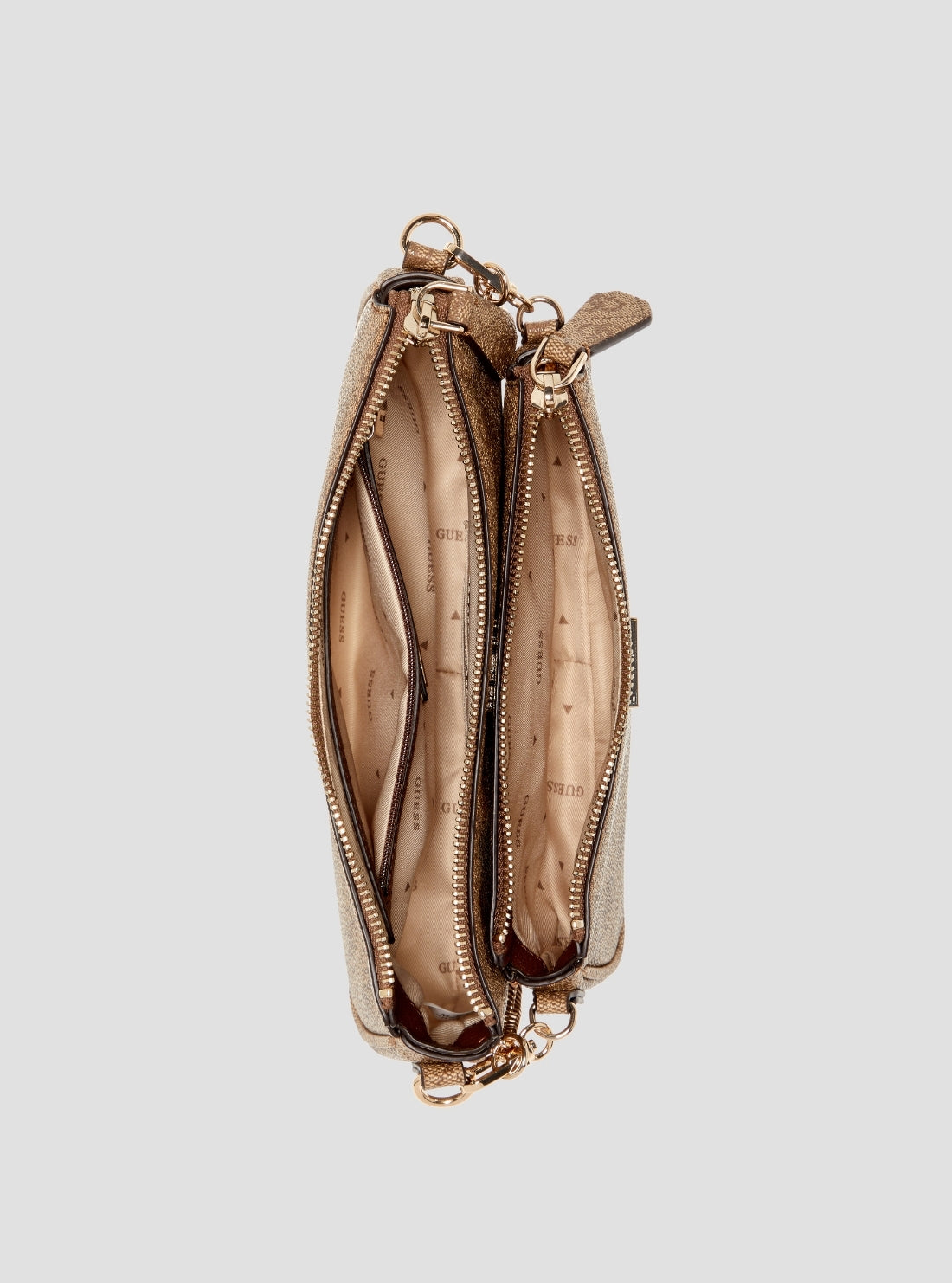 GUESS Womens Brown Logo Noelle Double Pouch Crossbody Bag BG967271 Inside View