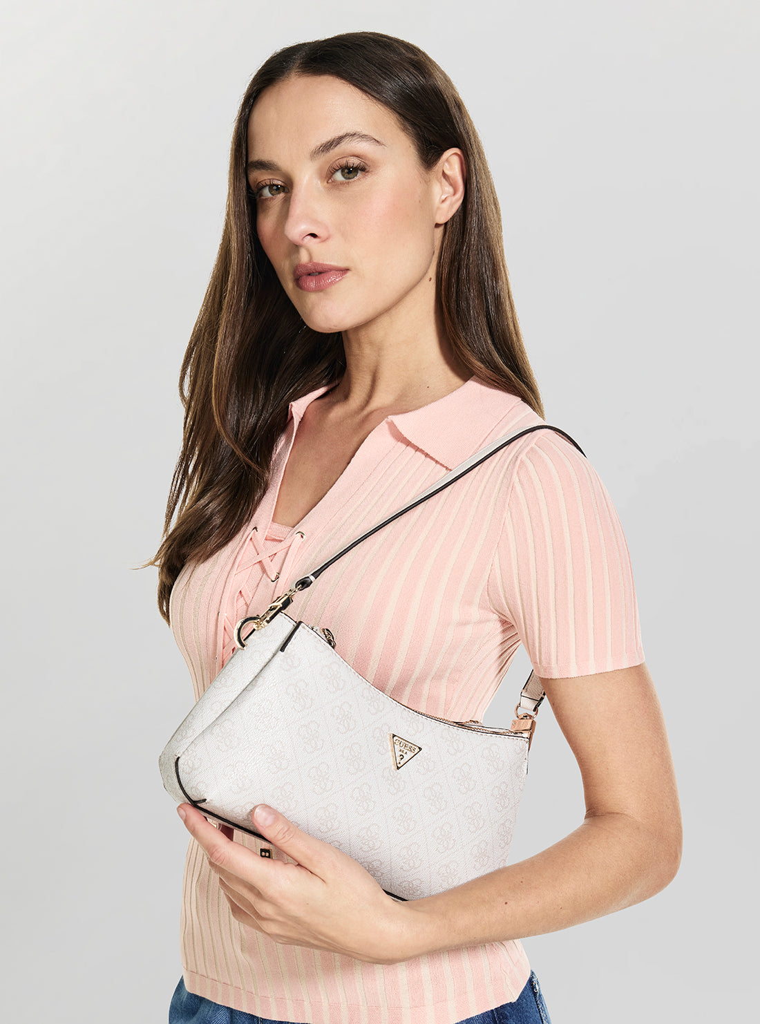 GUESS Womens White Logo Noelle Shoulder Crossbody Bag BG967273 Model View
