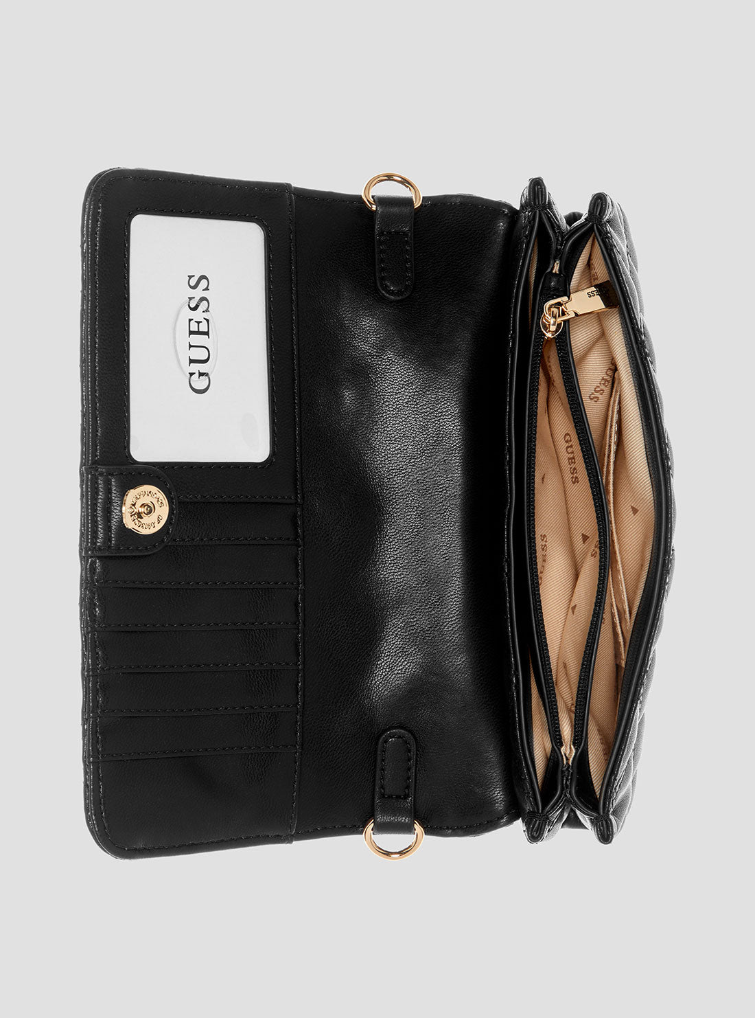 GUESS Womens Black Logo Noelle Crossbody Flap Organiser BG967275  Inside View