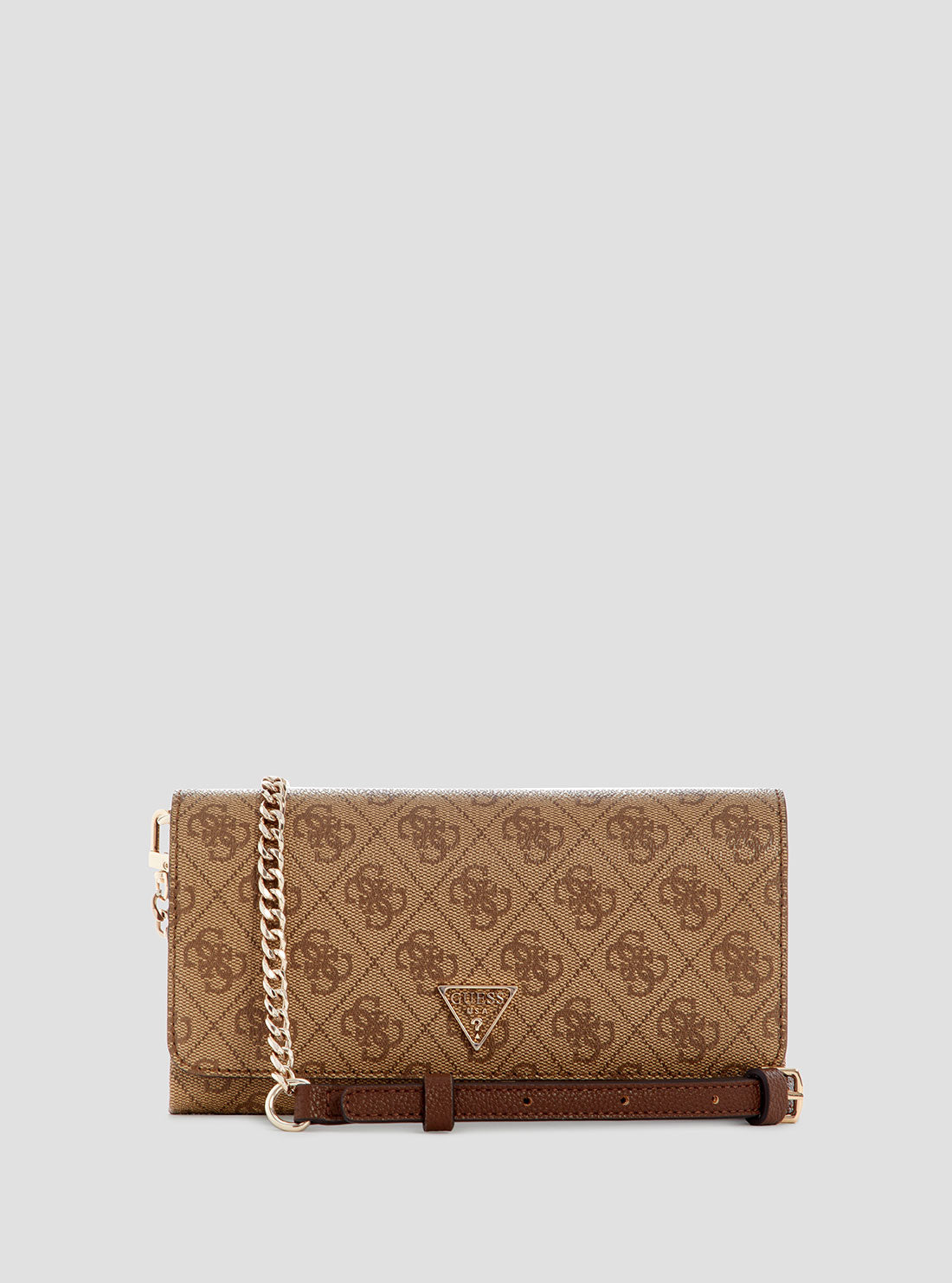 GUESS Womens Brown Logo Noelle Crossbody Flap Organiser BG967275 Front View