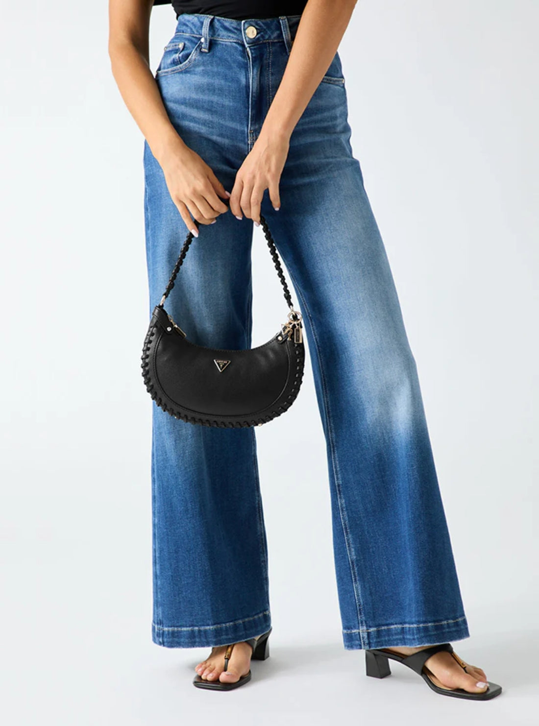 GUESS Handbags Black Petra Hobo Shoulder Bag BG975001 Model View