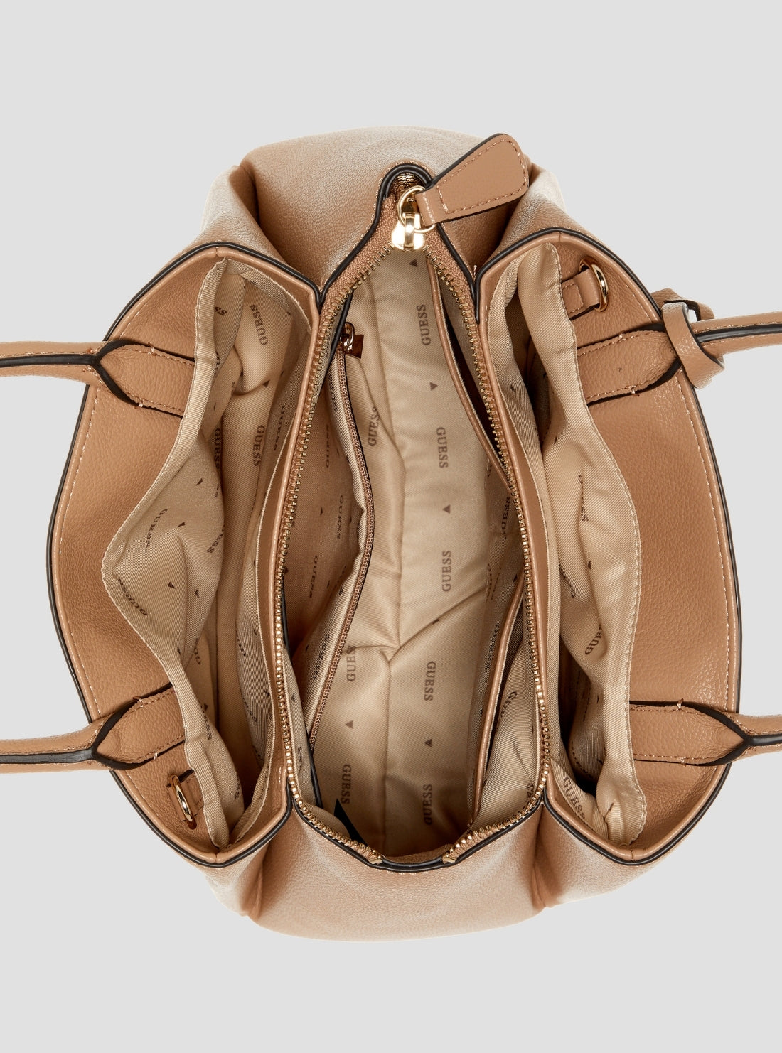 GUESS Womens Beige Isola 3 Compartment Satchel BG990506 Inside View