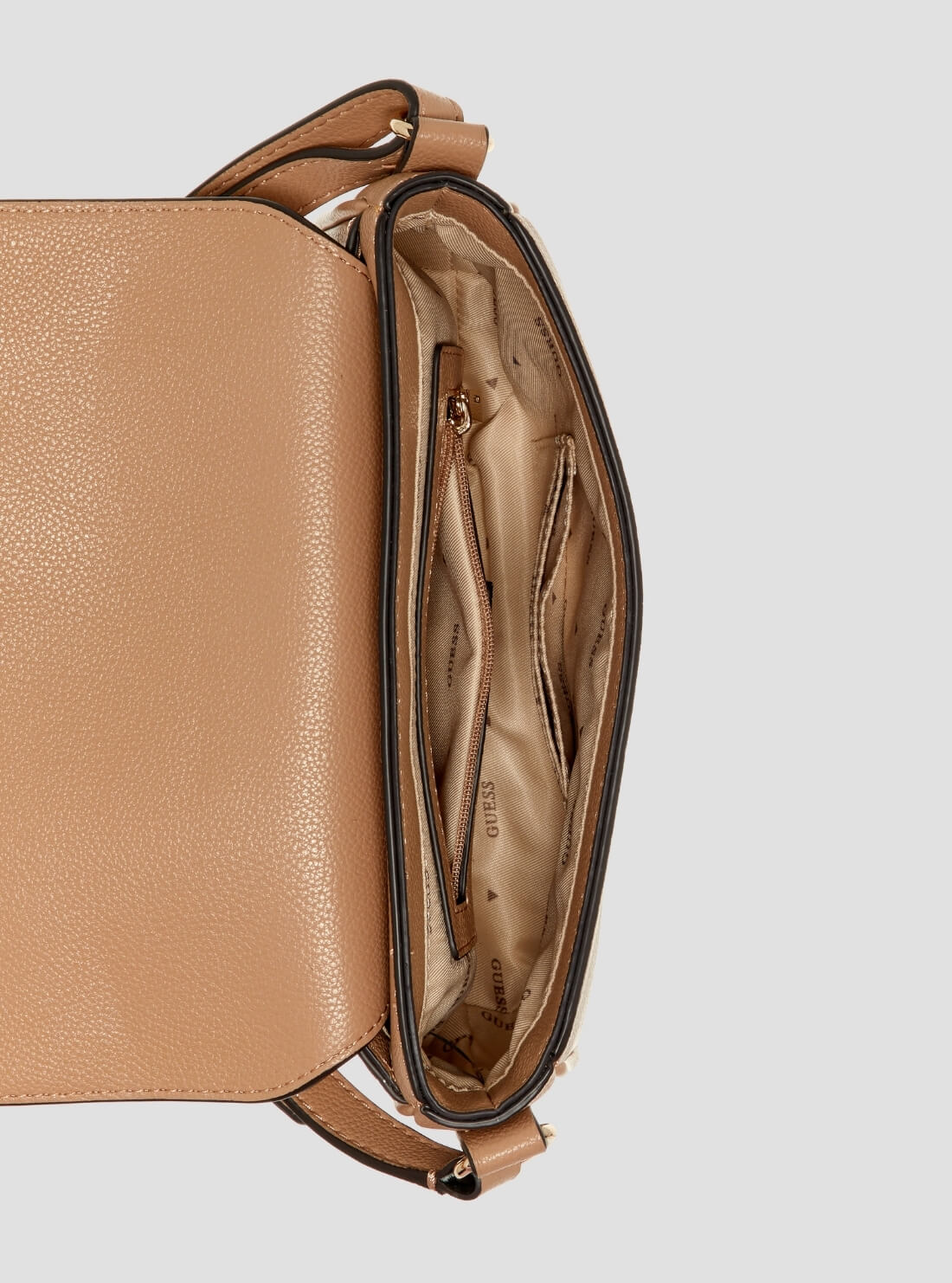 GUESS Womens Beige Isola Convertible Crossbody Flap Bag BG990521 Inside View